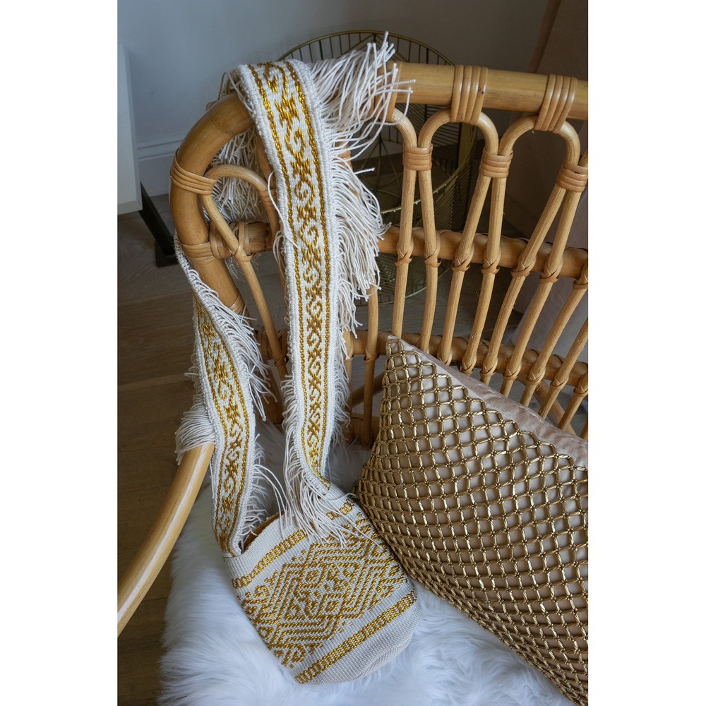 Najash‎ Mochila Kämsa Oro Perla Handwoven Bag –Gold Cream Fringe – $480 MSRP